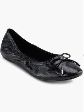Karl Lagerfeld Black Snake-Embossed Ballet Flat with Bow Accent